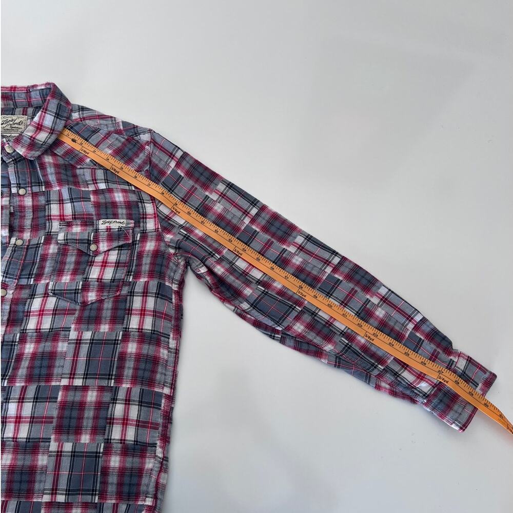 Lucky Brand Red/Gray Long Sleeve Casual Pearl Button Up Flannel Shirt- M - Picture 8 of 8